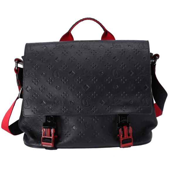 Christian Louboutin Rubyclick Messenger Shoulder Bag Black Red Leather - Picture 1 of 7